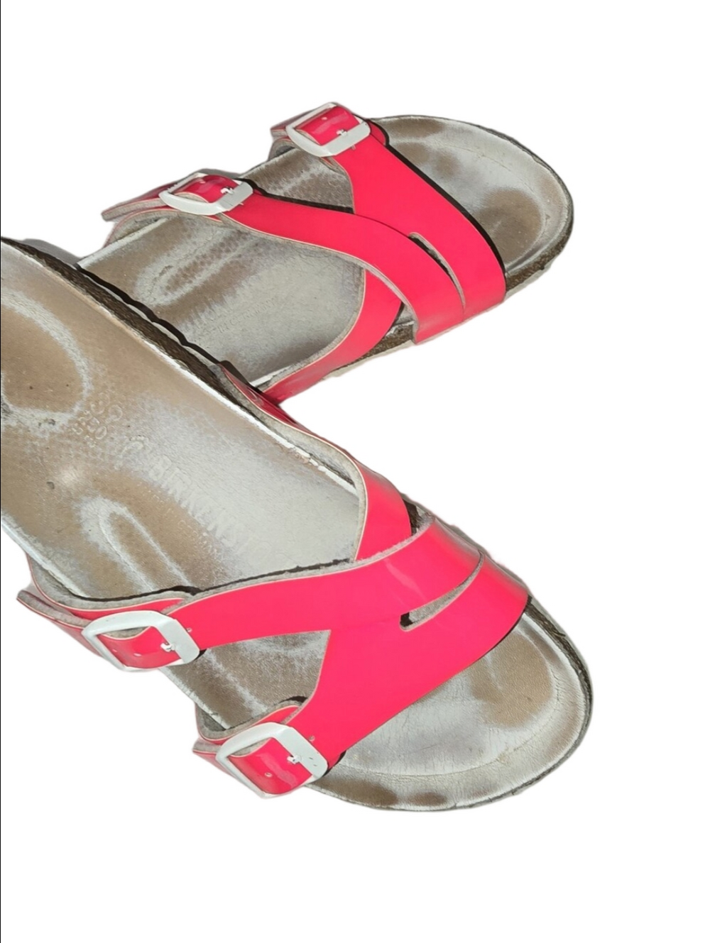 Neon Pink Double-Buckle Slide Sandals